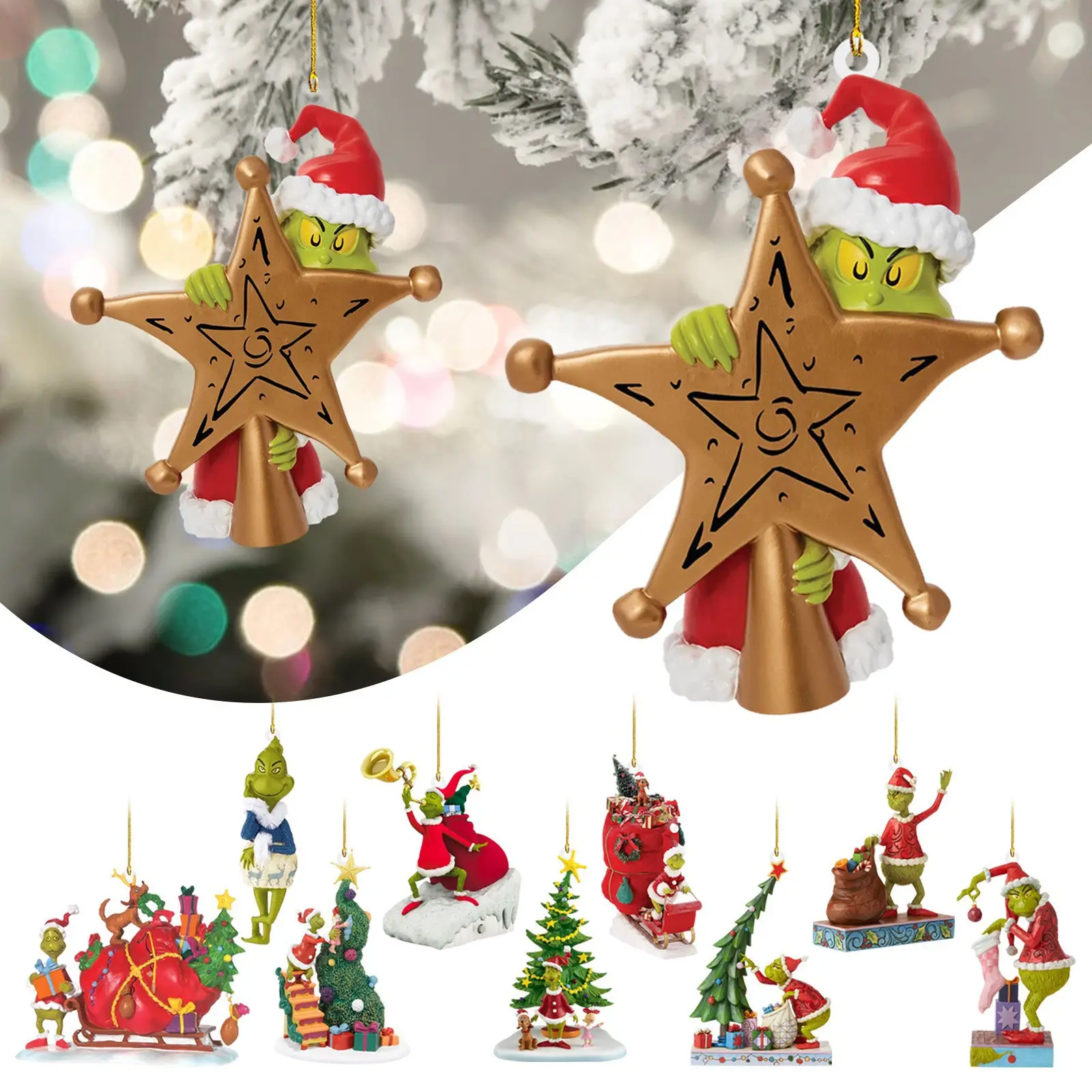 Criativo Engraçado Verde Monstro Grinchii Cosplay Papai Noel Acrílico Árvore De Natal Alce Dangle Decor Xmas Festival Ornamento