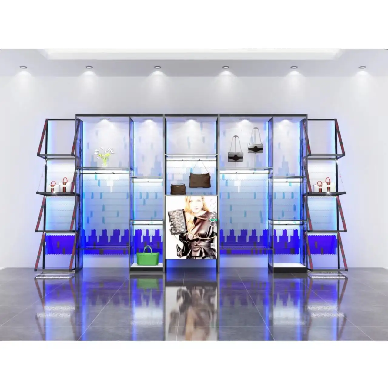 Decoration Fashion women bag Display Showcase Kiosk For Sale Mall