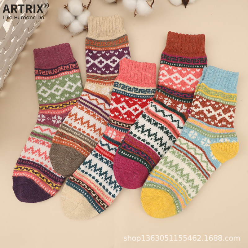 Cross flower (thick line) women's socks