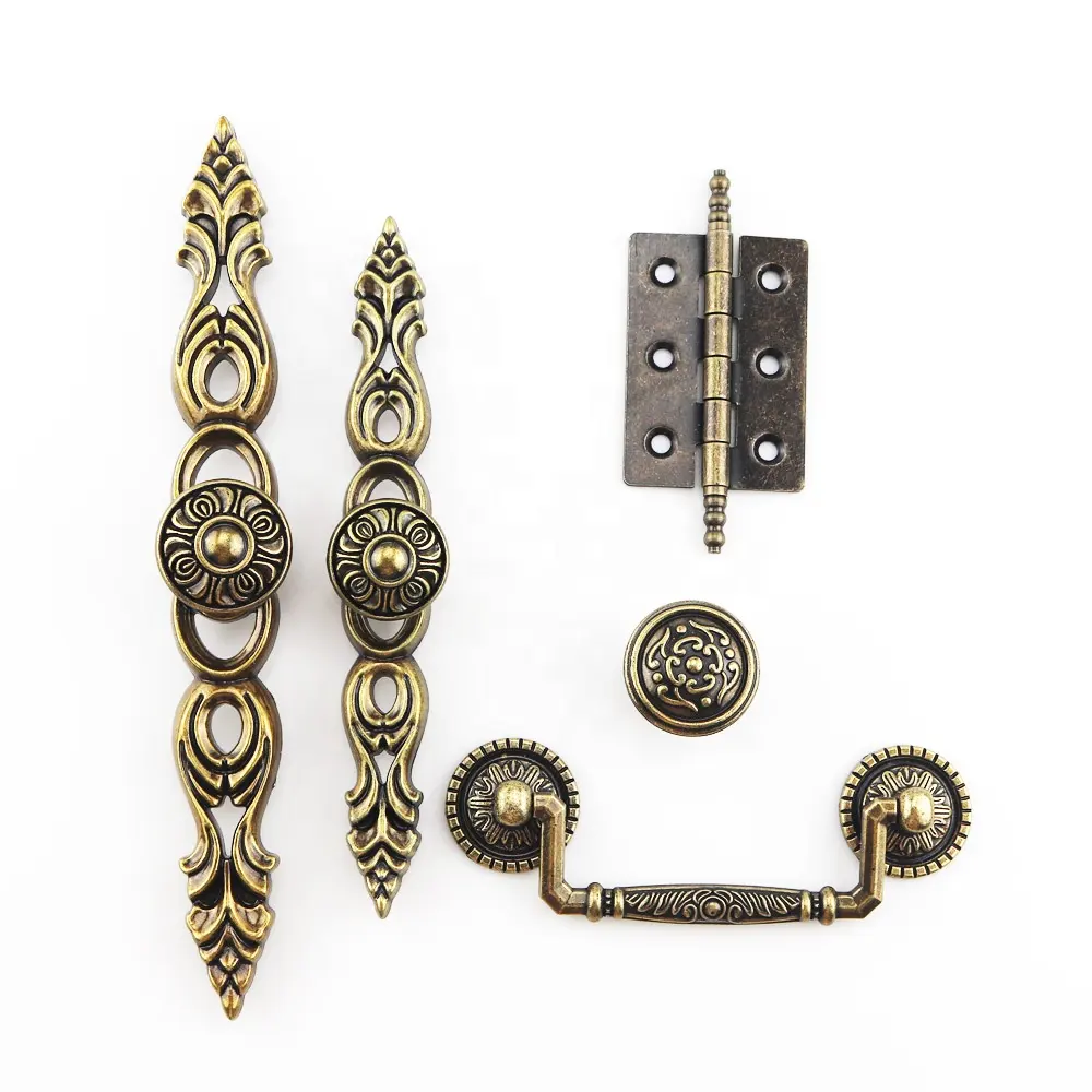Manija de puerta de armario de aleación de Zinc, bronce, muebles de latón antiguo, perillas