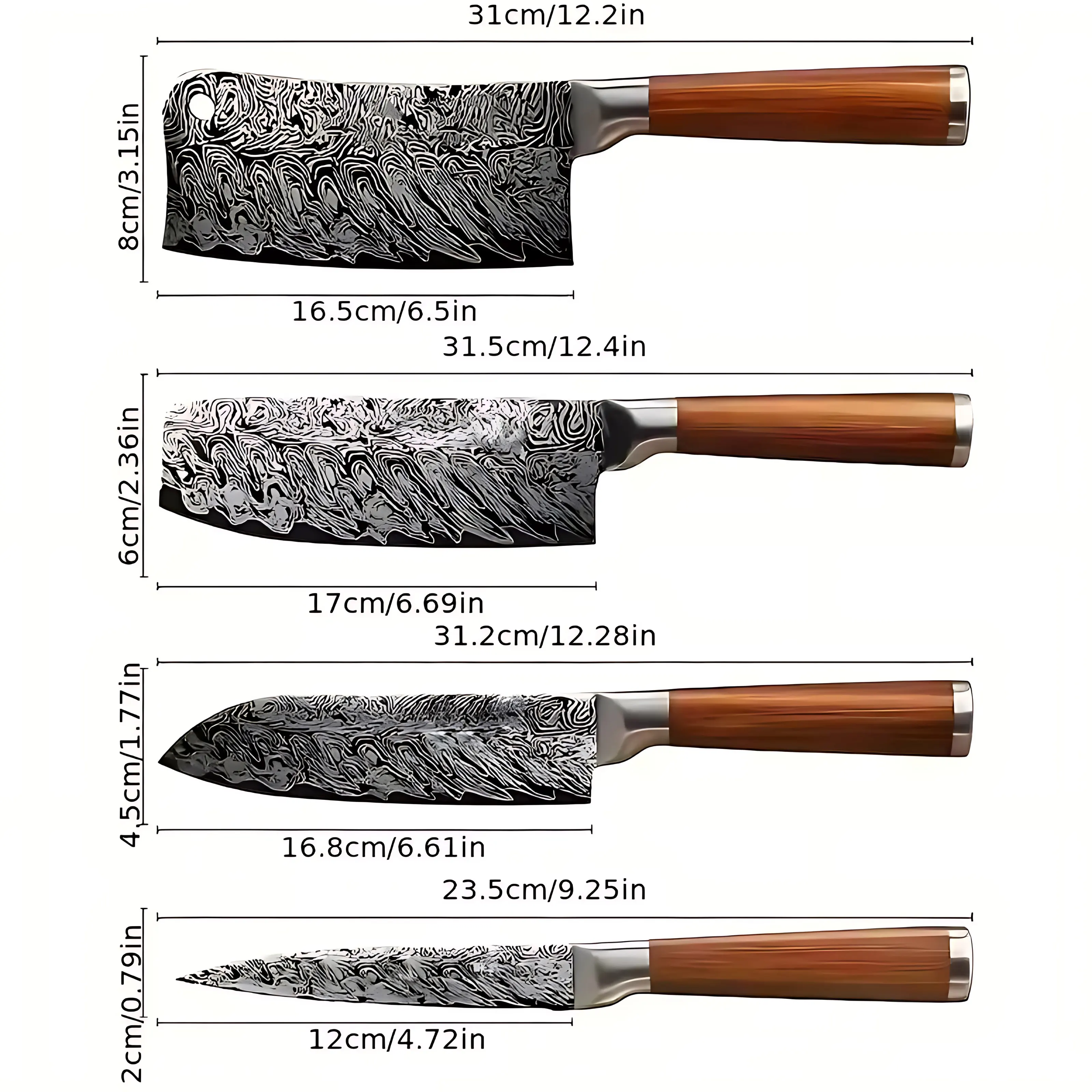 Conjunto de facas de cozinha estilo japonês padrão Damasco faca de chef faca de corte utilitária com cabo de aço inoxidável