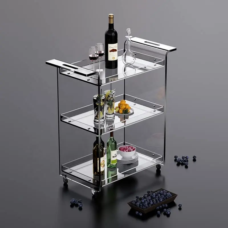 Factory Price Acrylic Bar Cart Clear Serving Cart Furniture for Dinning Room Bar Hotel Trolley Rolling Carts