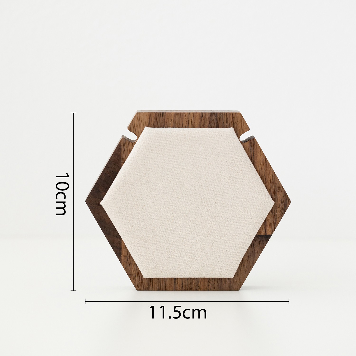Présentoir à colliers hexagonal en velours couleur noyer pour riz.
