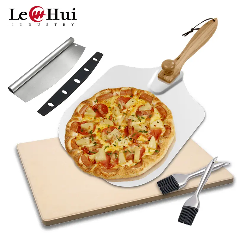 Tùy chỉnh bánh pizza vỏ bánh pizza xẻng nướng và cắt Công cụ nướng thiết lập cordierite bánh pizza đá