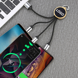 环保竹定制发光二极管标志，带钥匙扣微型USB 3合1充电电缆 - Product Image 5