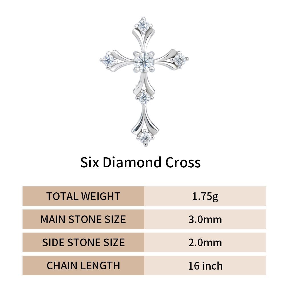 Six Diamond Cross Silver Color