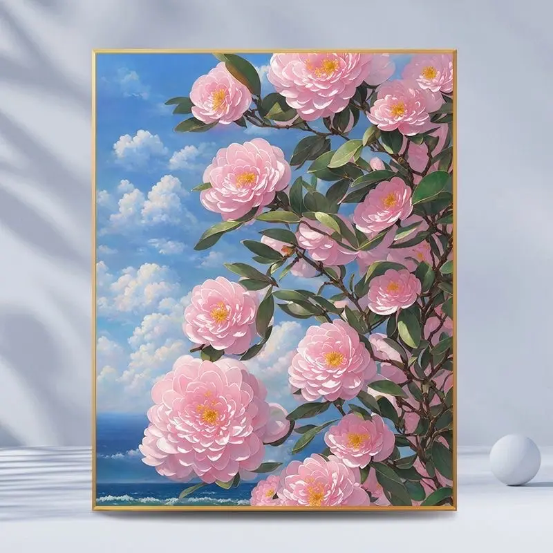 A123 Pintura Rosa Camélia por Números Tamanho 4050 Com Moldura Interior Opcional 26 Estilos Flor Pintura por Números Pinturas a óleo