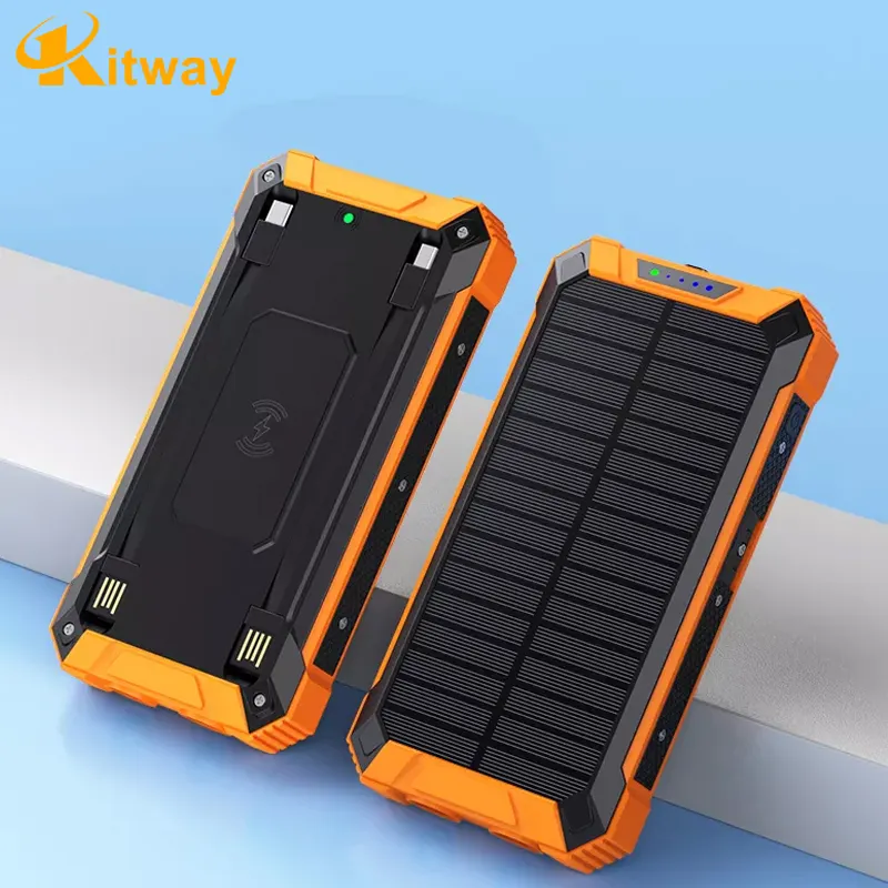 Внешний аккумулятор Kitway на солнечной батарее для сотового телефона, быстрая зарядка, Внешний аккумулятор со светодиодным фонариком, портативное беспроводное зарядное устройство