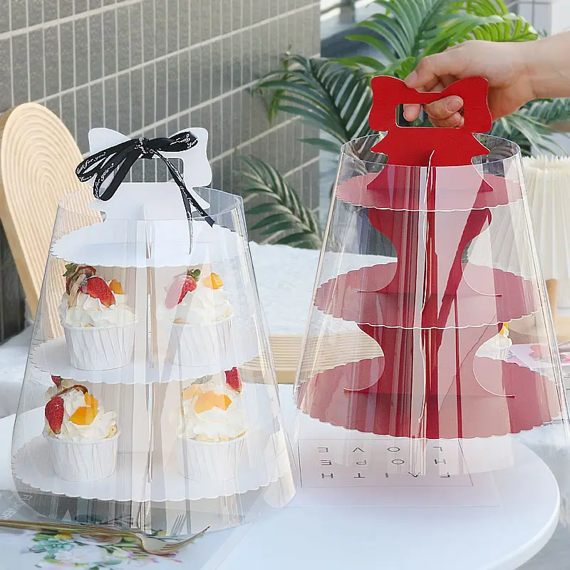 Suporte de papelão para bolo, suporte de 3 camadas branco para cupcake e sobremesa, suporte com alça, torre de exibição para cupcake