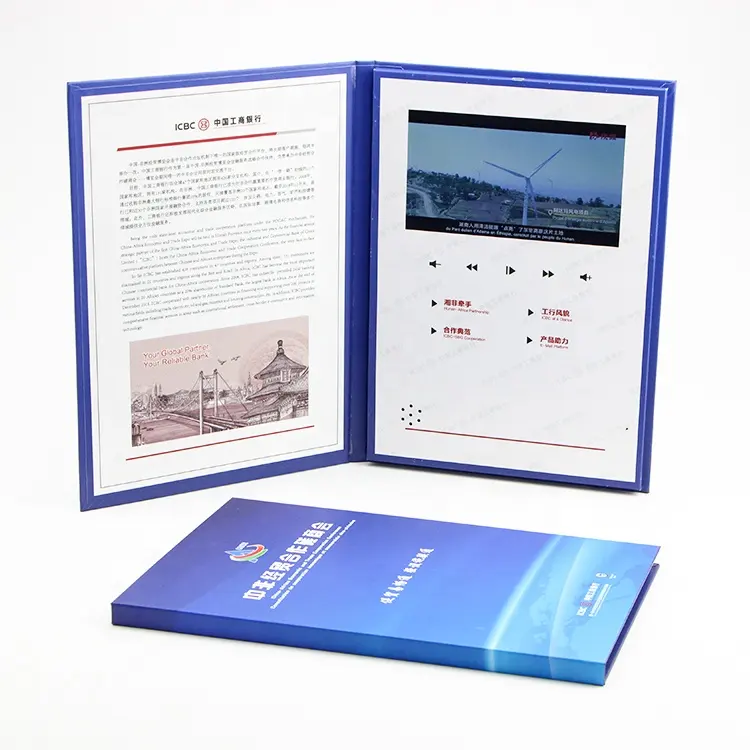 Suministros de manualidades, folleto de impresión de logotipo, libro de vídeo con pantalla lcd, gran oferta, precio directo de fábrica