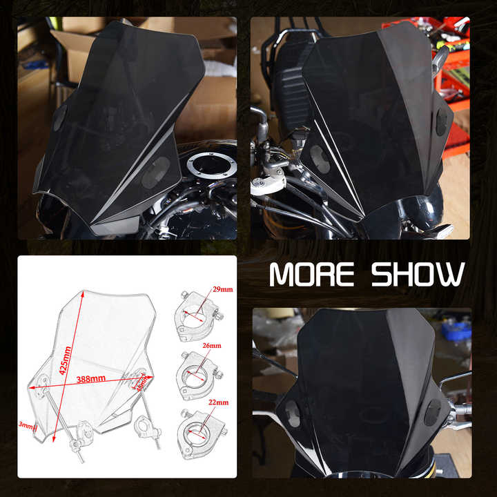 XXUN Motorcycle WindShield Windscreen with Bracket Universal All Years for Yamaha Kawasaki BMW Suzuki Ducati Accessories