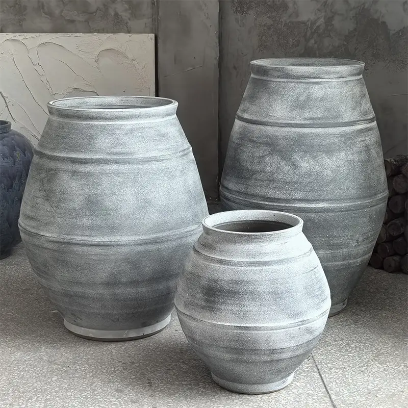 Aged Stone Concrete Style Big Flower Pot Porcelain Planters Modern Potlarge Planters For Outdoor Plants