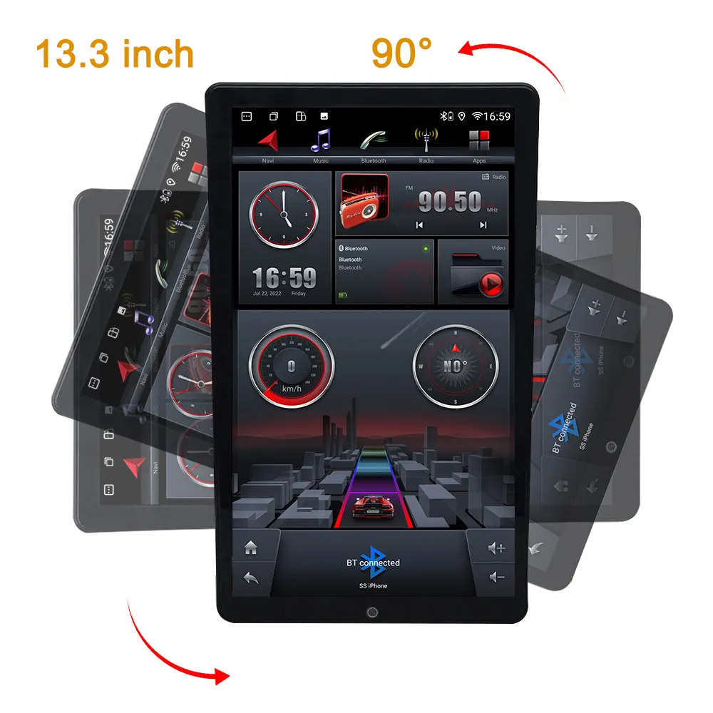Topnavi Tesla-Stil 13.3 Zoll drehbarer Universal-Autoraudiosender Android 10.0 DSP automatisch drehbares GPS Stereo-Video-Radio