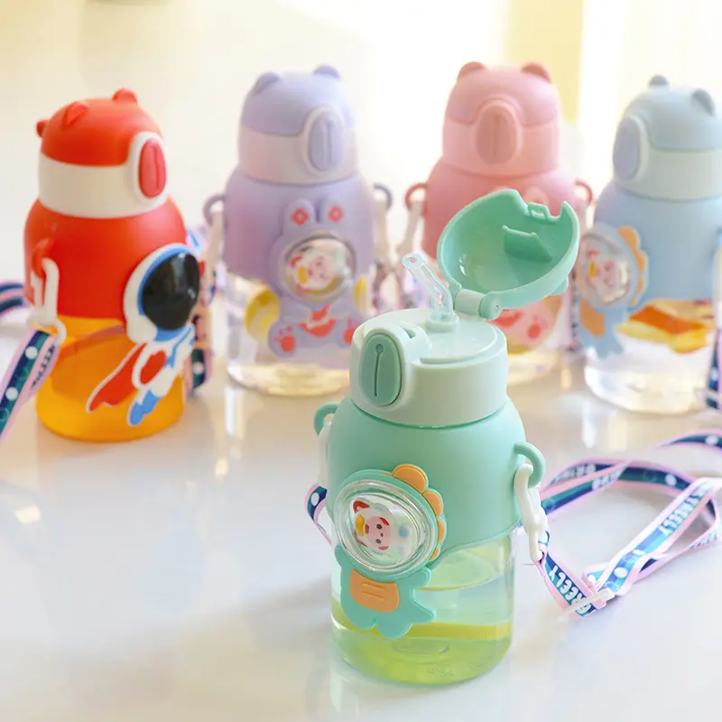 Tasse à eau pour enfants tasse de paille anti-goutte garçons filles école maternelle bébé ours bouteille d'eau verres en plastique enfants tasses