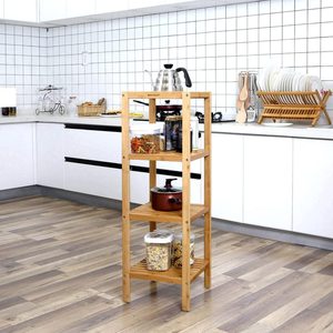 <span class=keywords><strong>4</strong></span>-Tier Natuurlijke Bamboe Badkamer Plank Multifunctionele Handdoekrek Opbergrek Houder Staande Plank Organizer - Product Image 6