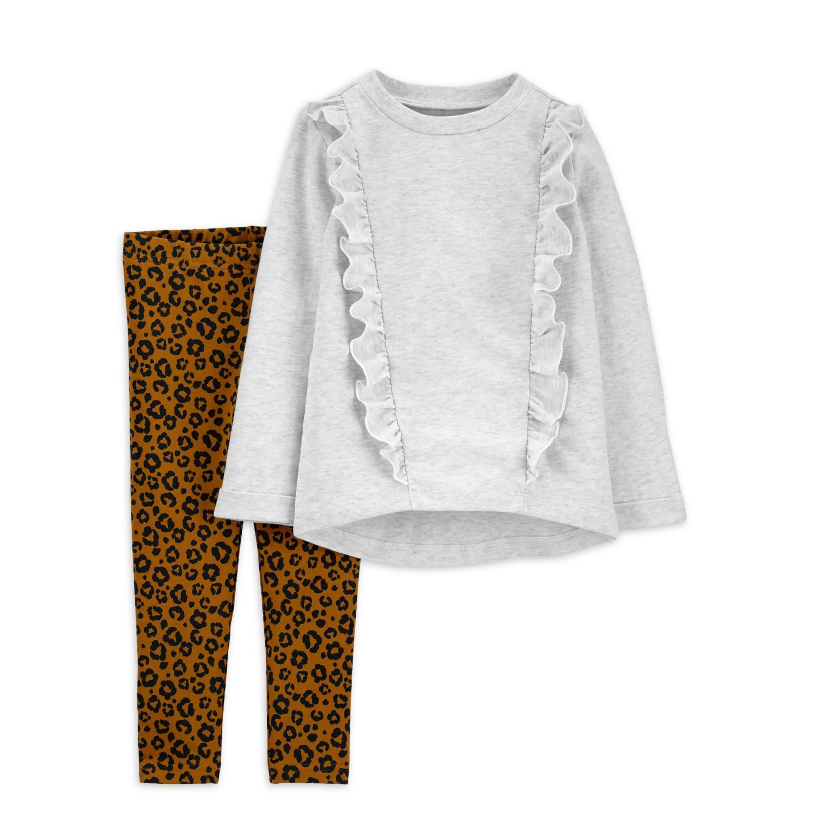 Toddler Girl top arruffato e Set di leggings con stampa leopardata i bambini indossano abiti casual per bambini set di abbigliamento western wear dresses 2-12 y