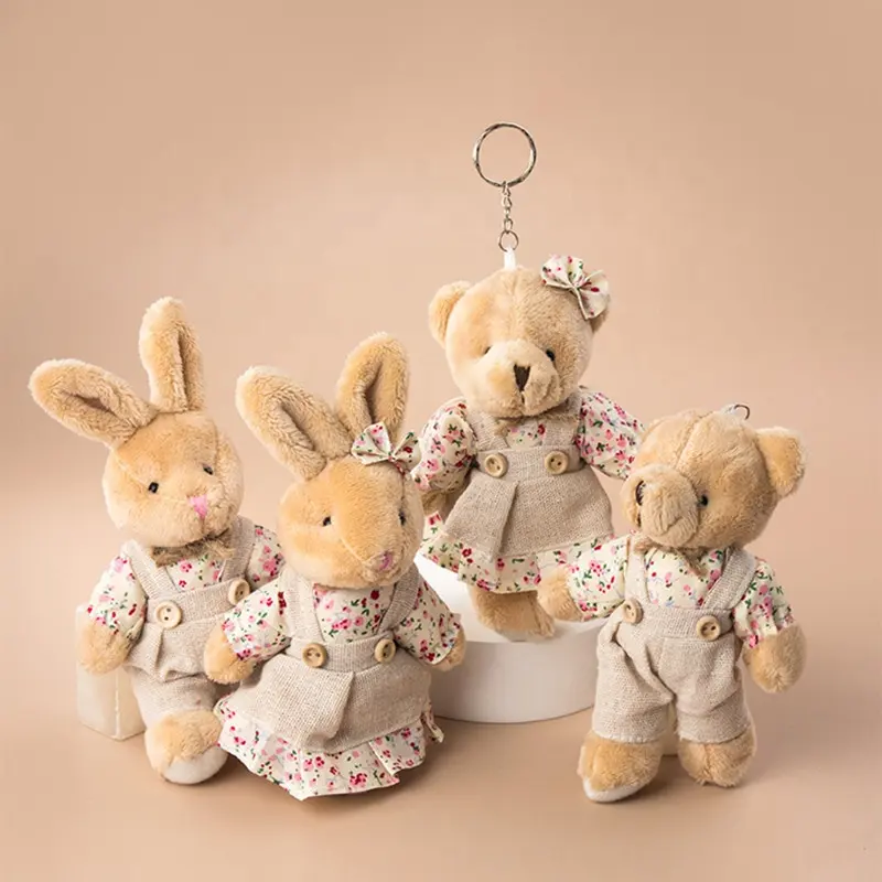 Teddy Bear Coelho Casal Pelúcia Brinquedo Recheado Animal Macio Boneca Ursos Recheados Pelúcia Pingente Presentes De Casamento Chaveiro Coelho De Pelúcia