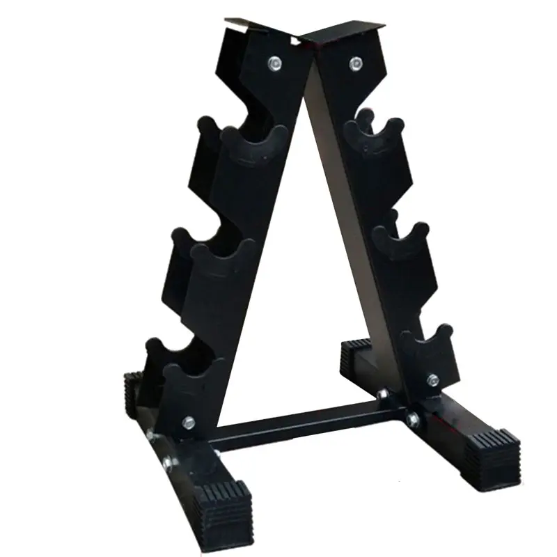 Wholesale A-Shaped Black Gym Equipment Hex Dumbbells Set with 3 Tier Dumbbell Stand Rack Dumbbell