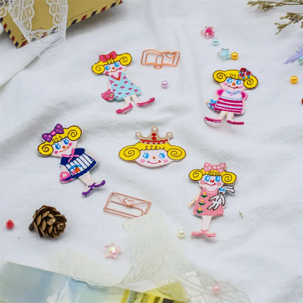 Customized Hot Melt Film Stickers Cartoon Embroidery Stickers with Glue Ironing Hot Melt Adhesive Patch