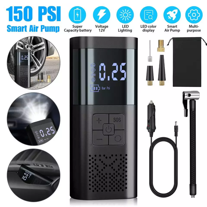 SOS Bike Ball Tire Mini Digital LED 12V Rechargeable Wireless Electric Car Air Pump Tire Inflators
