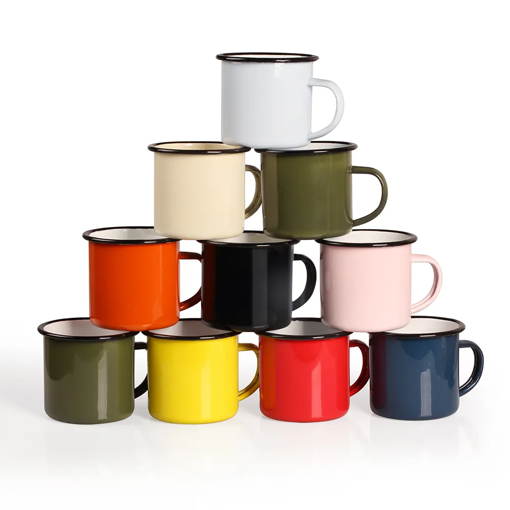 Tasse à café de camping coloré, en émail, avec impression personnalisée, accessoire rétro et Vintage, pour l'extérieur, vente en gros, Souvenir,