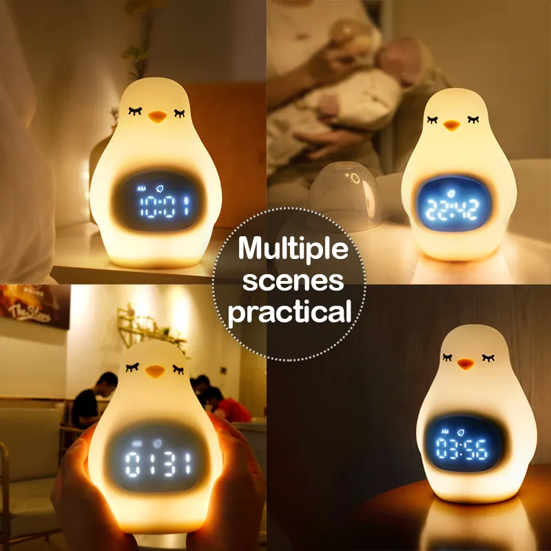 Cartoon silicone penguin pat sveglia luce multifunzionale smart LED sveglia luce notturna