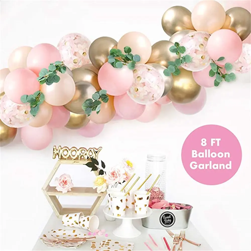 Sweet Baby Roze Ballon Boog Guirlande Kit Eucalyptus Boho Greenery Wijnstok Voor Baby Shower Decoraties