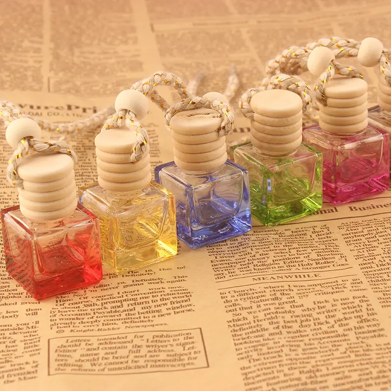 BYPE BY parfum mobil grosir, botol penyegar udara bentuk persegi kaca 8ml warna-warni botol Diffuser mobil gantung