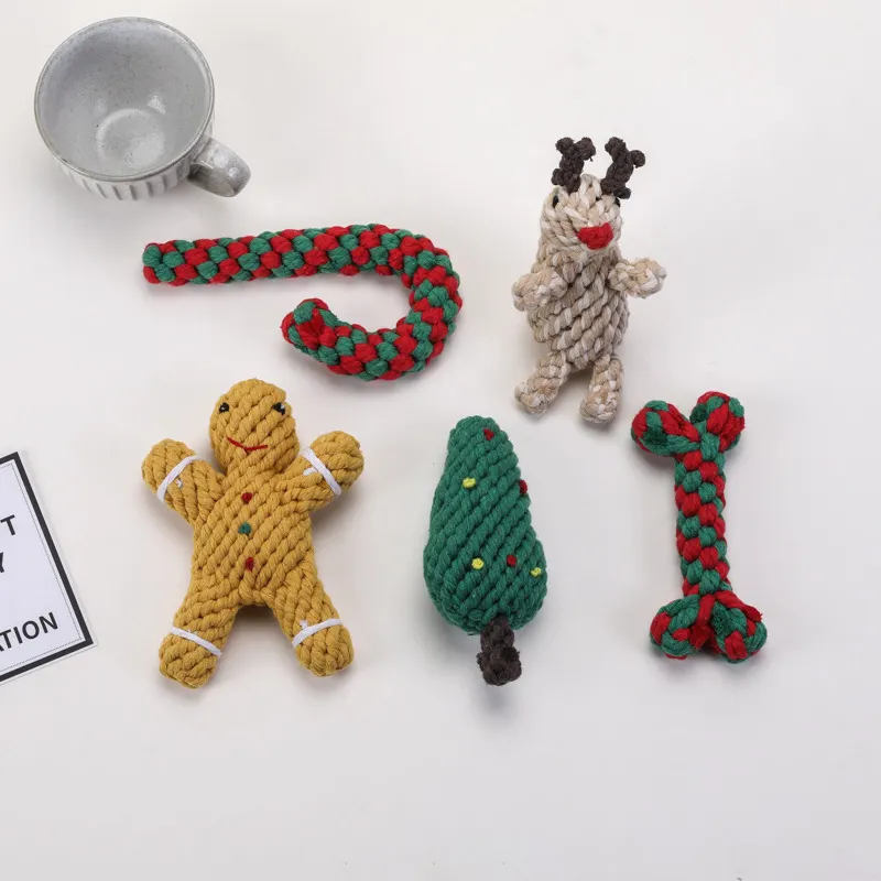 Set di giocattoli regalo per cani e cani da masticare corda di cotone colorata in cotone resistente al morso di cotone Set di giocattoli per cani di natale
