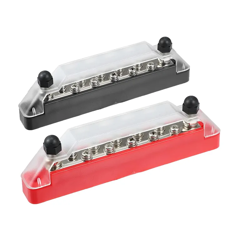 Power Distribution Block with M6 Terminal Studs M4 Screws 48V Battery Terminal Bus Bar for Car Boat Marine Red Black