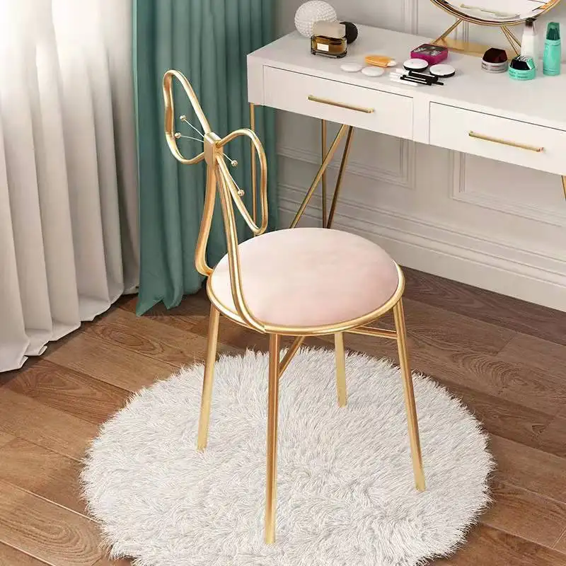 Tabouret de Table en velours pour coiffeuse, rose, style coiffeuse, chaise avec dossier avec nœud papillon, 2 pièces