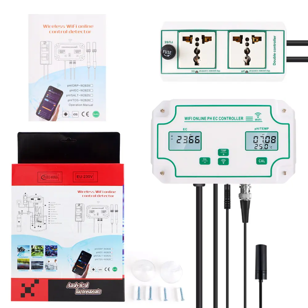 Penguji Kualitas Air, Pengukur Suhu Digital Wifi PH EC 3-In-1 Multifungsi Monitor Pintar Kontrol Aplikasi untuk Akuarium