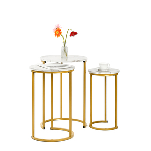 Set of 3 High Gloss White Marble Gold Legs <strong>Nesting</strong> <strong>End</strong> <strong>Tables</strong> Cheap Coffee <strong>Table</strong> Set Round Wood Stacking Side <strong>Table</strong> Bedroom - Product Image 1