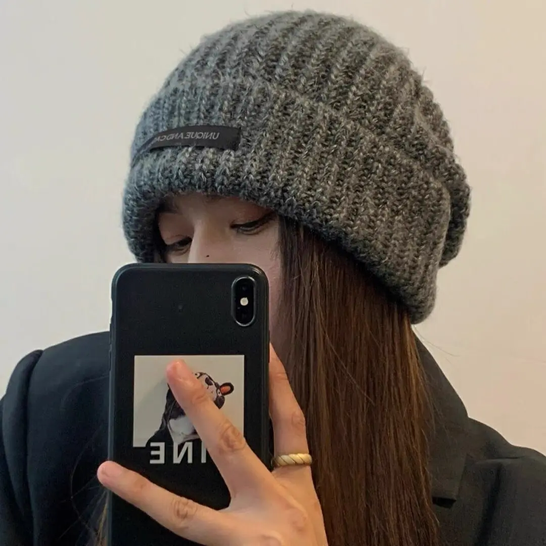 Cappello di lana invernale da donna allentato per capelli grandi, adatto per il viso rotondo, cappello lavorato a maglia