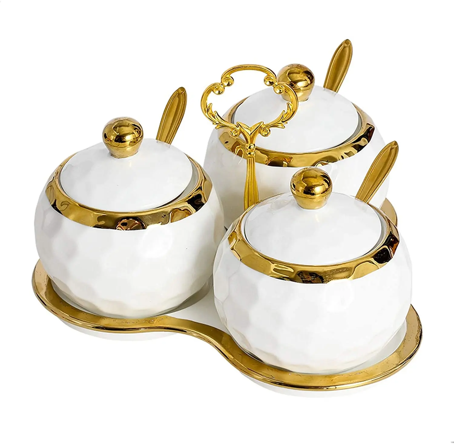 Modern Kotak Bumbu Jar Golf Porselen Mangkuk Gula Wadah Bumbu Keramik Wadah Garam dengan Tutup Nampan