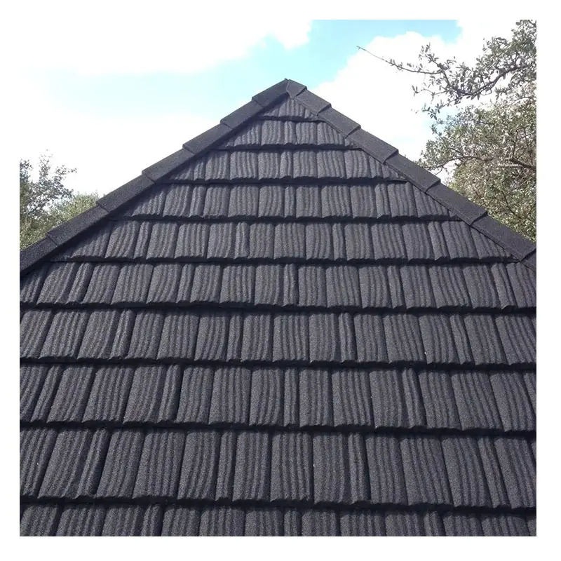 High Quality China Wood Grain   Stone Coated Roofing Tiles Waterproof Metal Tiles for Apartment Plain Roof Application