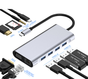 11合1 Usb集线器VGA转换器7合1适配器类型c 3.0 Usb集线器3.5毫米音频以太网RJ45 HDM-I 10端口Usb集线器 - Product Image 1
