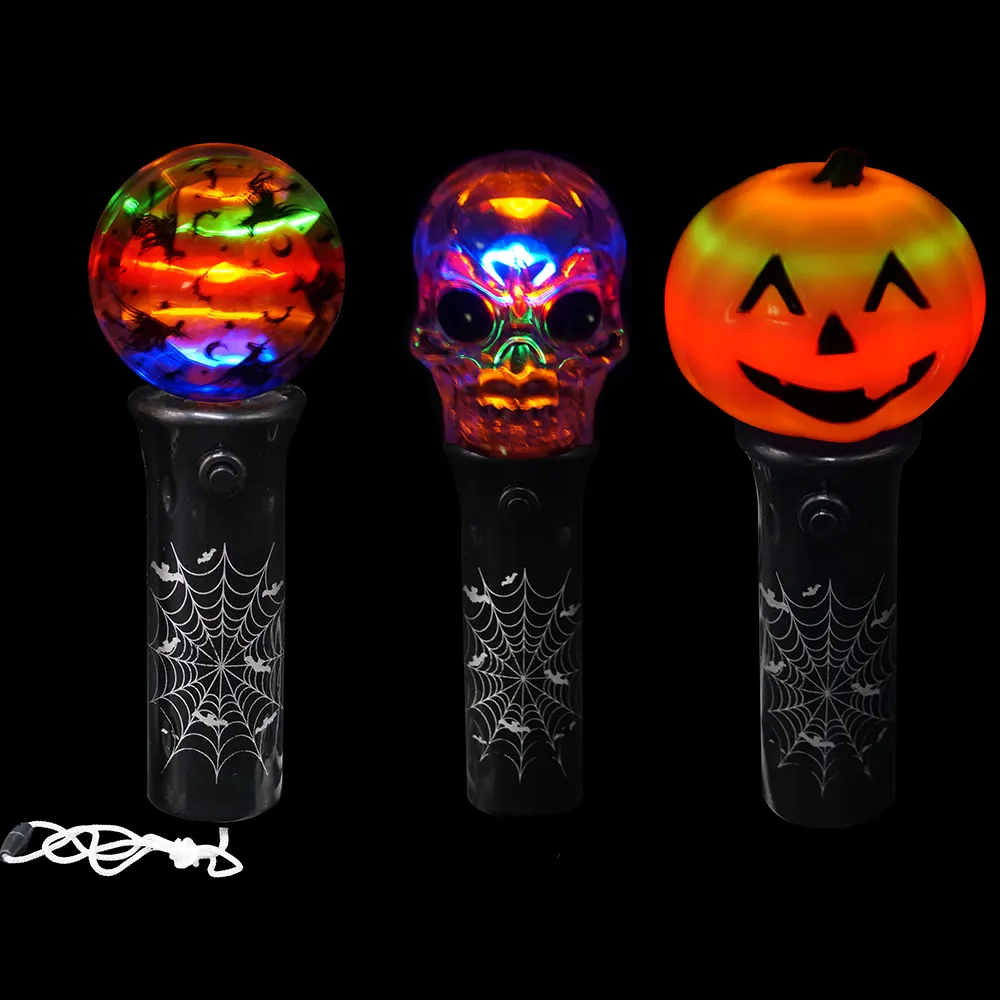 Barra de brinquedo em forma de bola, mini barra de brinquedo de flash, varinha com luz de led para molinete, crânio e halloween, 2020