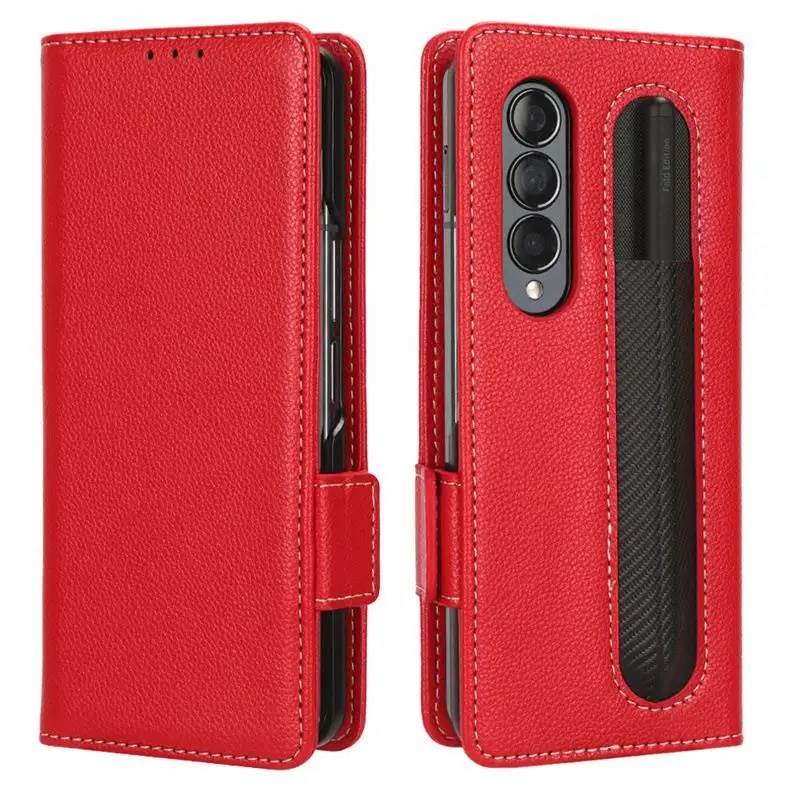 ペンカバー付き高級デザイナーFold3 Fold4 PUモバイルレザー電話ケースforfundas samsung galaxy z fold 3 45 case