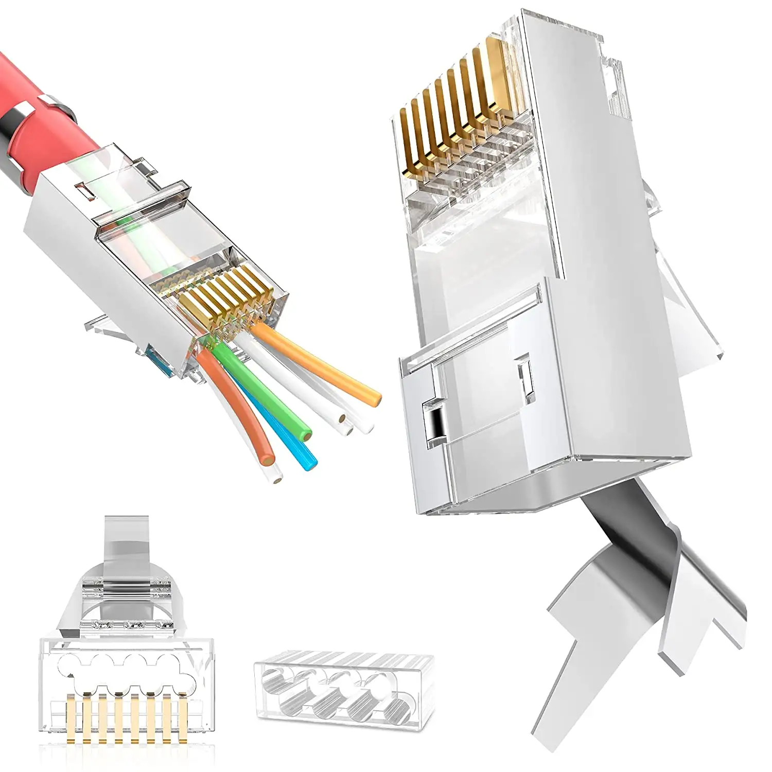 イーサネットネットワークケーブルutpftp8ピン8p8cモジュラーcat 7 rj45パススループラグcat7プラグRJ45コネクタ