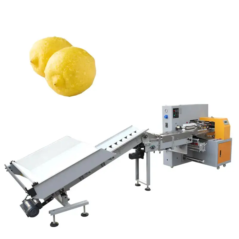 Máquina de embalagem travesseiro de maçã, totalmente automática horizontal frutas frescas limão