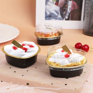 铝箔杯，3.4盎司50个带盖心形烘焙杯，零食甜点花饼容器 - Product Image 5