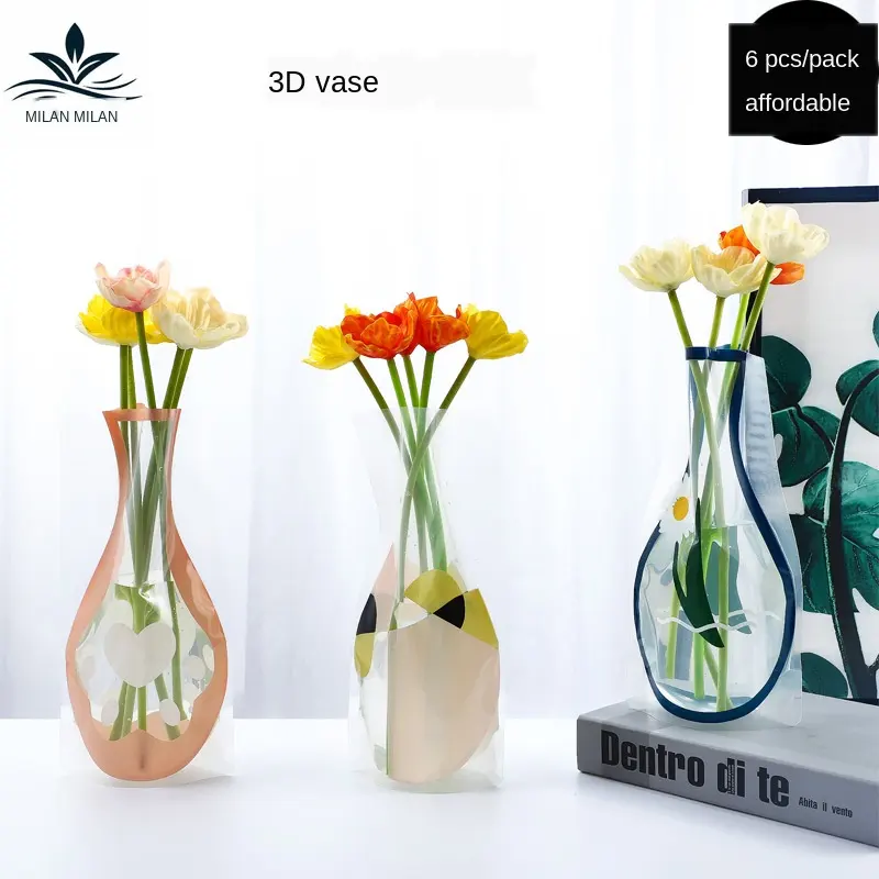 Vasos de plástico espessos transparentes, arranjo de flores transparente para decoração caseira