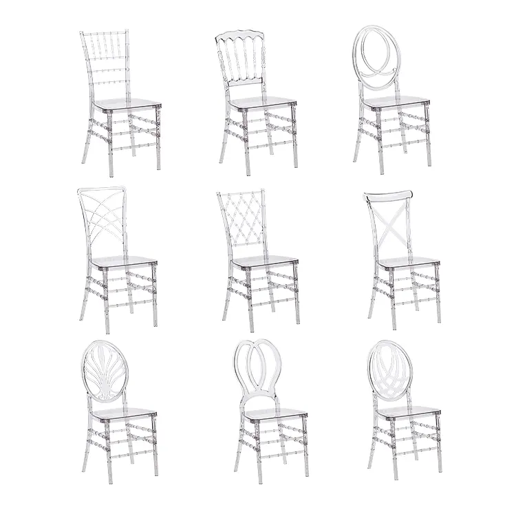 Olaylar için toptan modern plastik sandalyeler kristal tifanny şeffaf napolyon sandalye düğün chiavari sandalyeler
