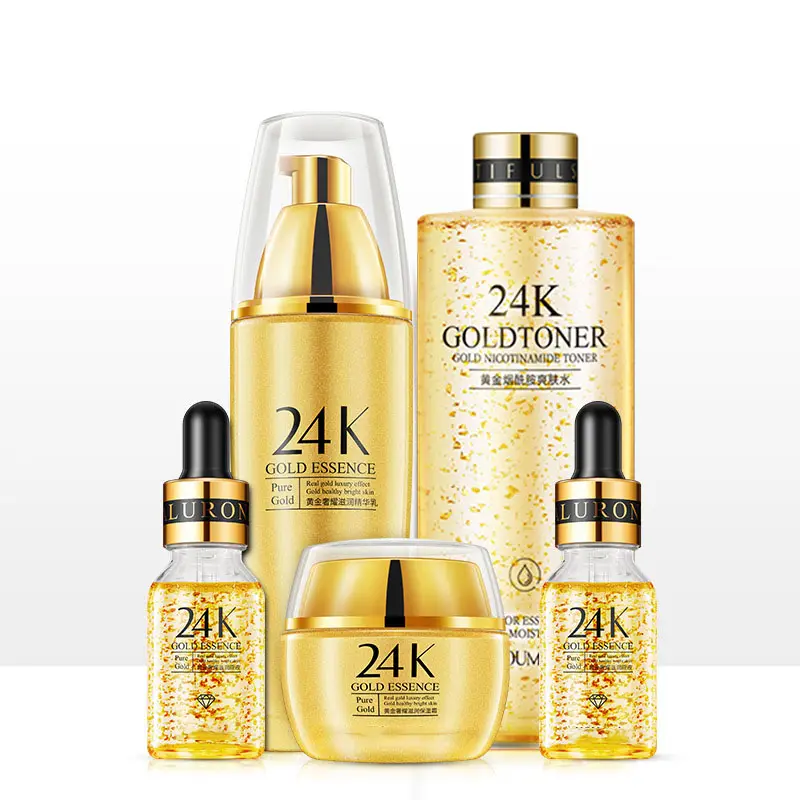 Kit de produtos faciais 24k, kit de cuidado para rosto com brilho, ouro 24k, kit de soro facial com rejuvenescimento brilhante, feito em fibras