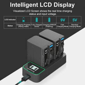 KingmaインテリジェントLCDディスプレイ9V2A PD3.0 USB-C Son用デュアル急速充電器。NP-F550 NP F750 F970バッテリー充電器 - Product Image 5