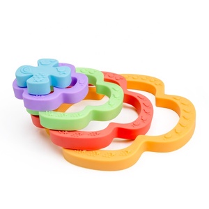 Toptan komik silikon bebek banyo diş kaşıyıcı oyuncak seti çok kolay öğrenme renk bulmaca blokları ve yuvalama oyuncak çocuklar için yemek - Product Image 6