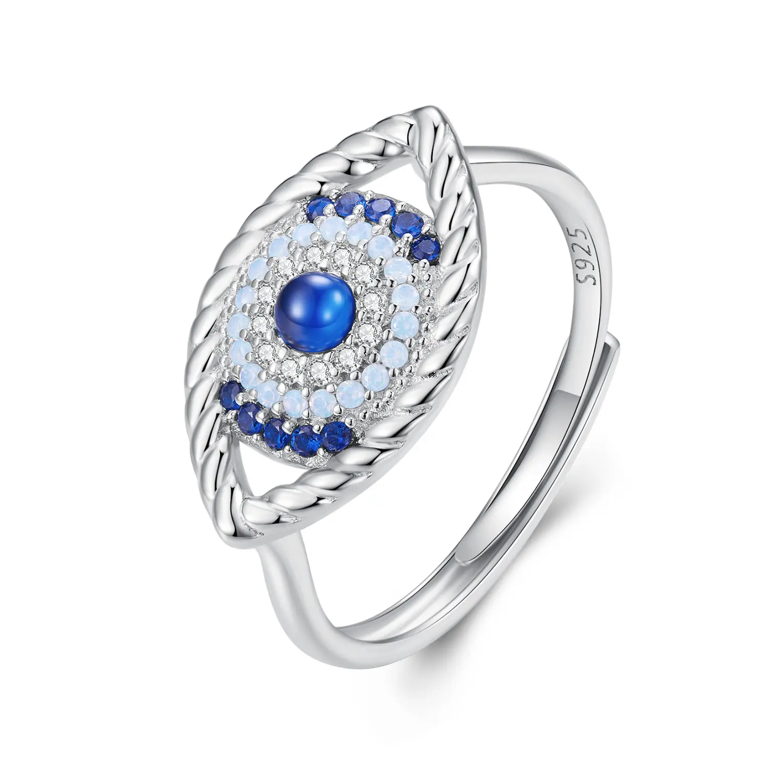 Anel 925 prata esterlina azul zircônia, anel para abertura de olho de devil, sorte, ajustável, para mulheres, presente de aniversário, joias finas bsr378