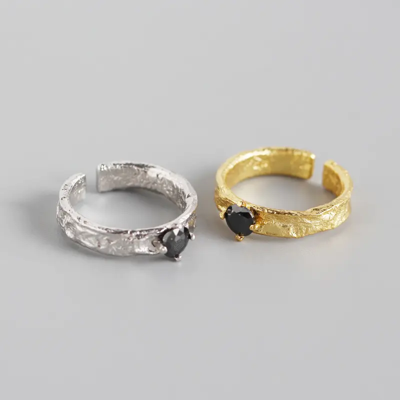 Geométrico redondo oro/plata negro mujeres de piedra de Plata de Ley 925 anillos