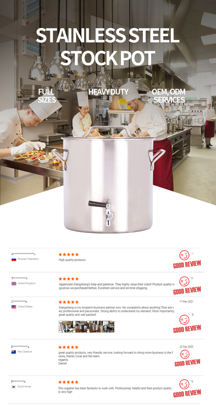 Best quality commercial ramen cooking stock pot with lid gas faucet tap